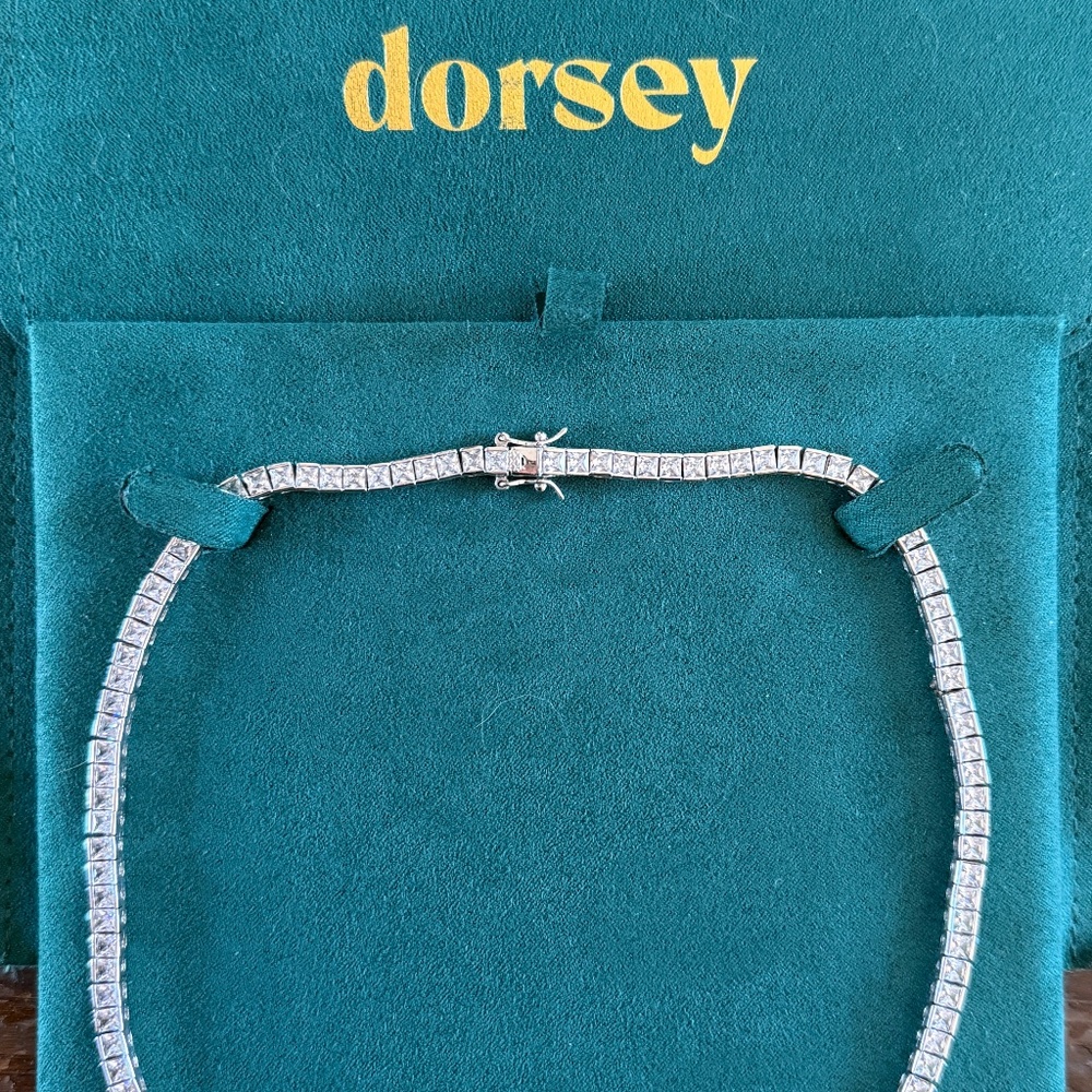 DORSEY PRINCESS CUT, WHITE SAPPHIRE SILVER RIVIÈRE NECKLACE